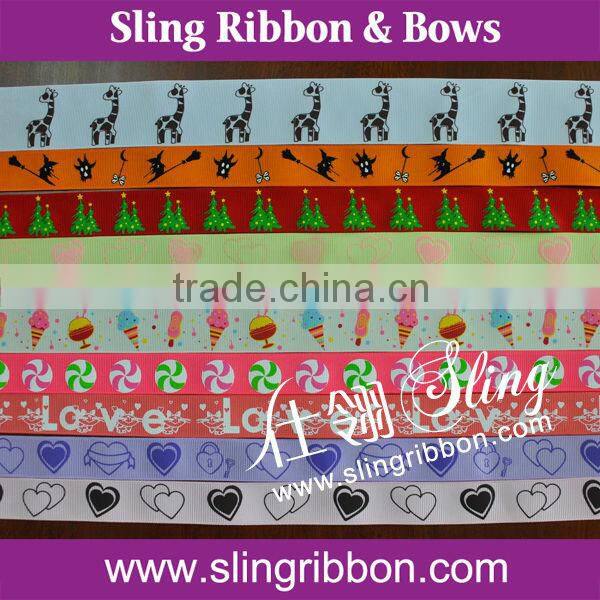 Multi colors printing strawberry on grosgrain ribbon