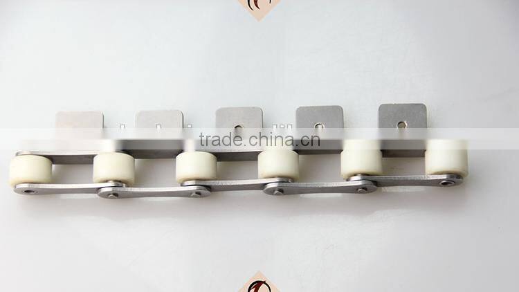 plastic pom large rollers & stainless steel conveyor line system roller chains with A1 single hole attachments