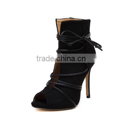 2016 Elegant peep toe fashion half boots high heel lace-up peep toe ankle boots for Carton Fair PE4232