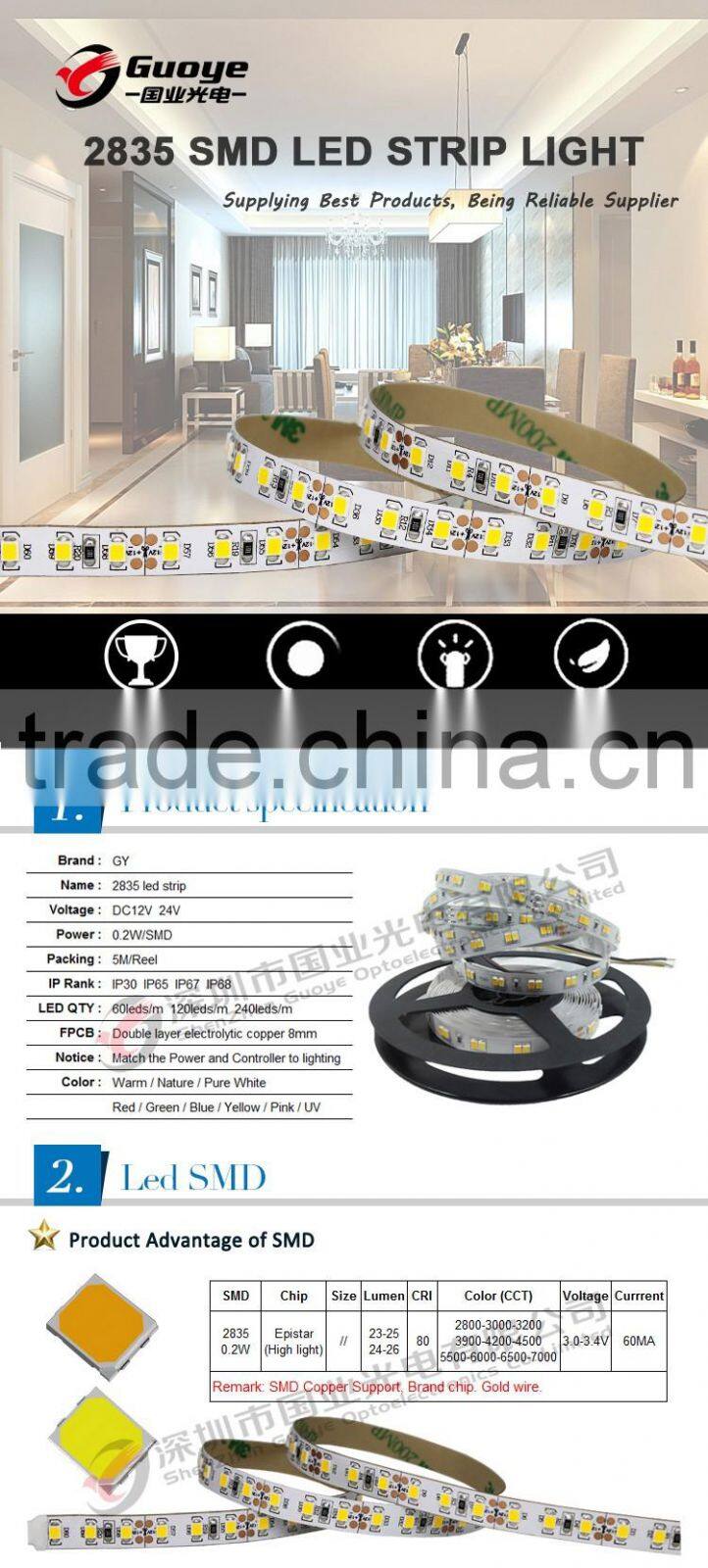 Shenzhen Manufacturer double row led strip light 2835 120led with ip67 ip68 waterproof