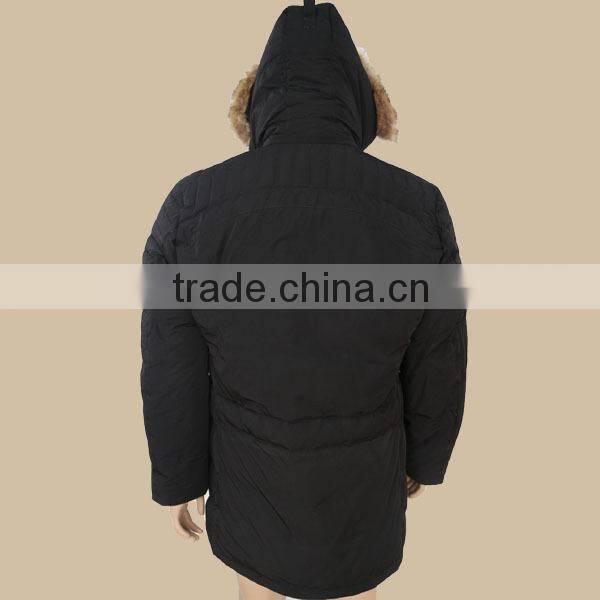Men's woven fashion garment with fur hood New Arrival winter duck down jacket