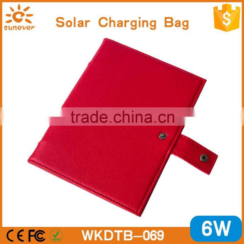 Factory private model 6W solar panel foldable leather bag solar charger