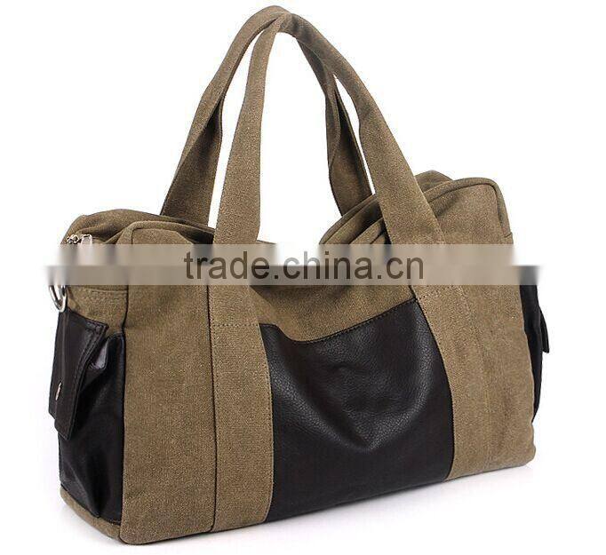 Vintage khaki Canvas tote bag with leather