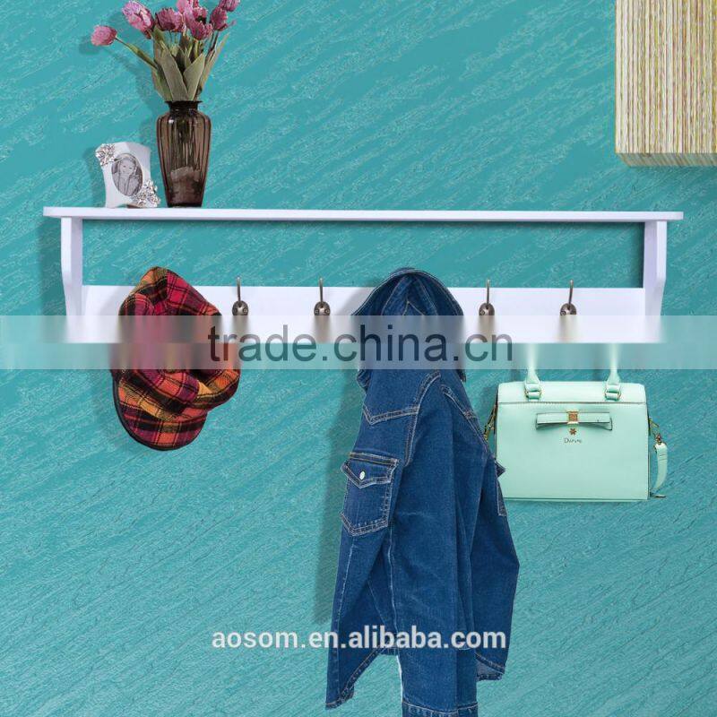 HomCom White 42" 6 Hook Hanging Entryway Shelf Wall Shelf with Hooks