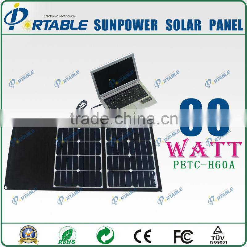 23.5% efficiency Sunpower solar cell 60W sunpower portable solar charger