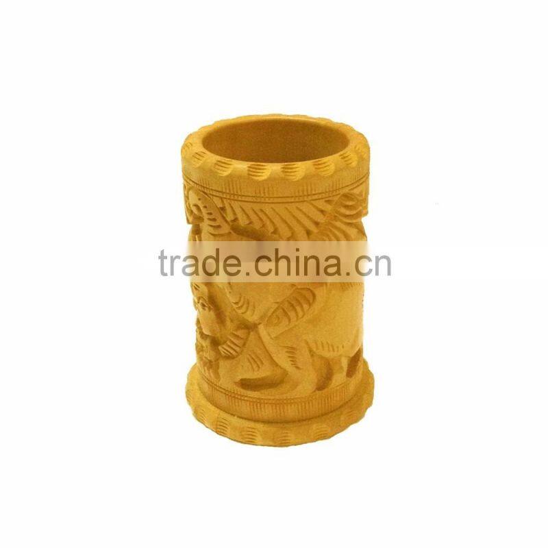 Rich Art And Craft Table Top Organizer with Carving Wooden Pen / Pencil Stand / Holder /