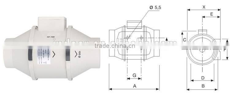 8 inch 2 Speed Control Mixed Flow In Line Duct Fan