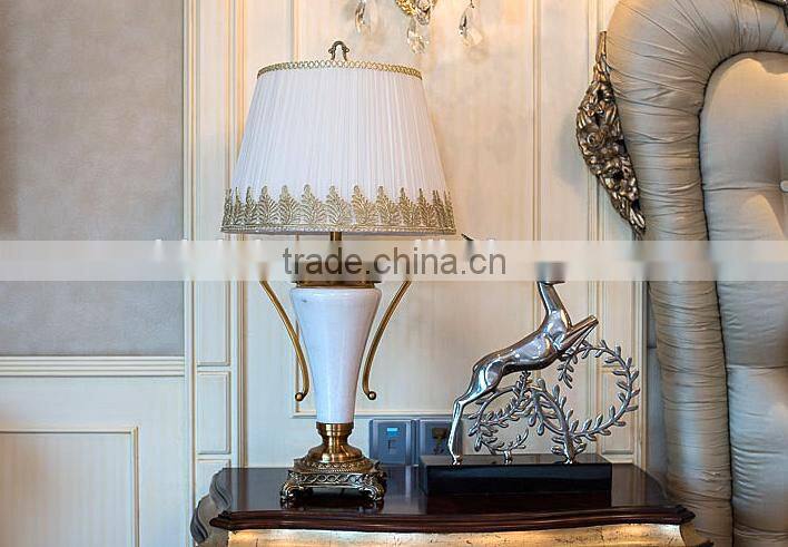 Fabric lampshade jade lamp body brass bottom concise design living room table lamp