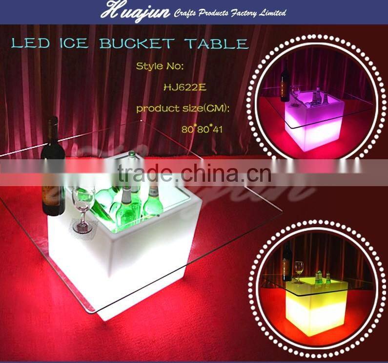 16 color led bar table with ice bucket and glass top