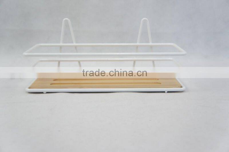 Metal & Bamboo Bathroom Caddy With Suction