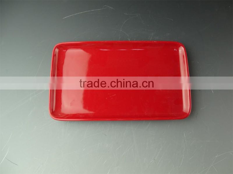 Wholesale Red glazed ceramic Rectangle dinner plate for daily use