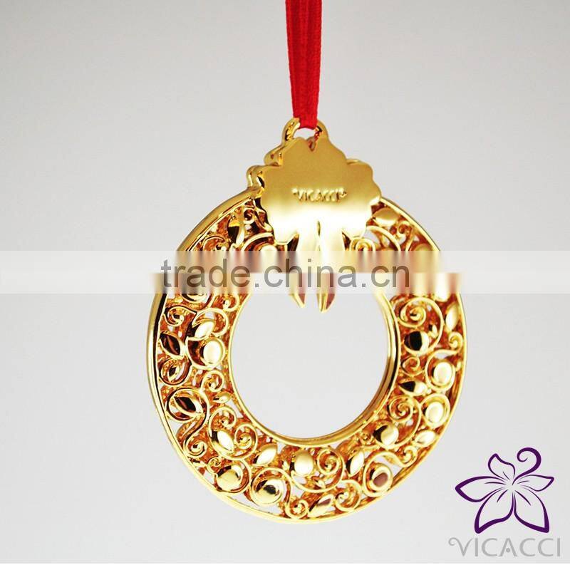 14K Yellow Gold Plated Metal Xmas Ornament with Green Crystal from Swarovski
