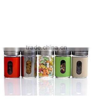 high quality mini cylinder glass seasoning pot with colored plastic coating for spice /salt/pepper