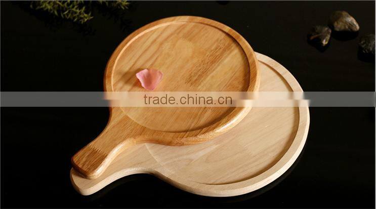 Low moq high quality wooden round pizza board with handle