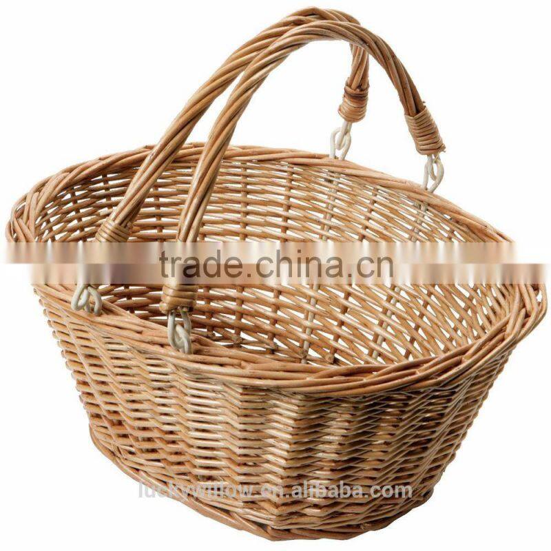 Oval white willow shopping basket with handle