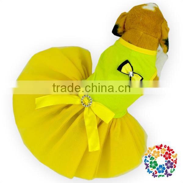 2015 New Design Yellow Pet Dog Coat Wholesale High Quality Dog Tutu Dress Cherry Chiffon Pet Dog Dress Clothes