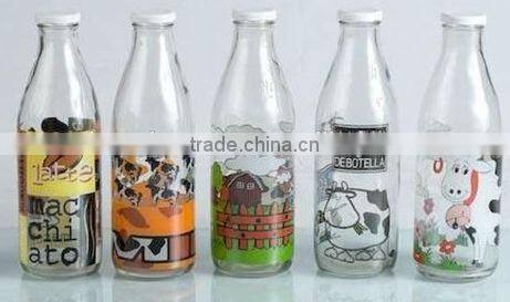 1L clear round glass milk bottle