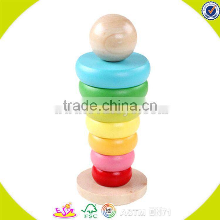 wholesale baby wooden stacking rings toy educational rainbow tower kids wooden stacking rings toy bring fun W13D117