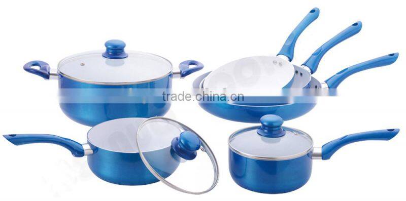 9pcs cookware in aluminum with white ceramic nonstick coating