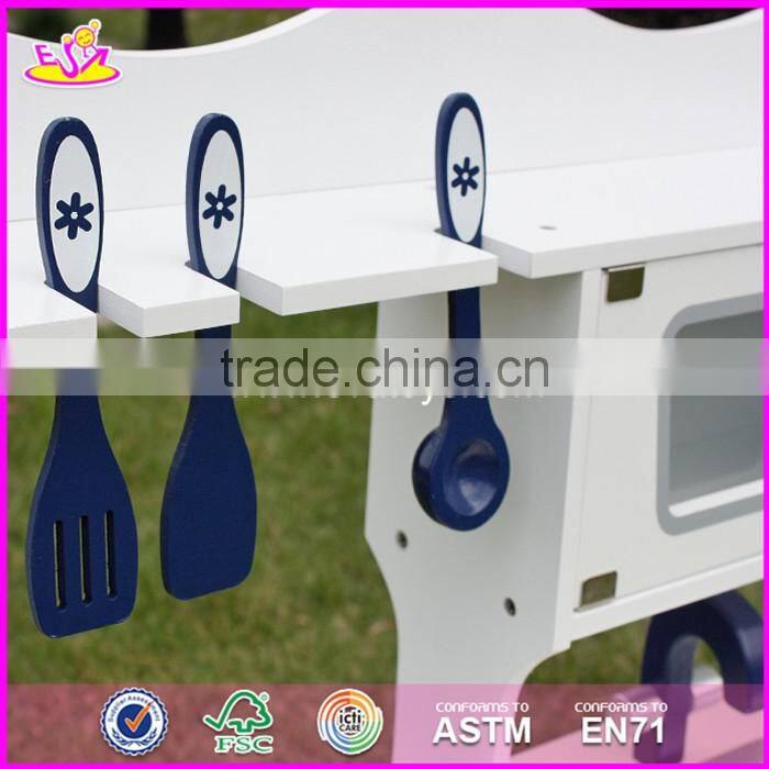 2017 New design children pretend play white wooden toy kitchen play set W10C045W