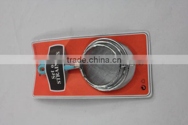 3pc colorful plastic handle bright small oil strainer set