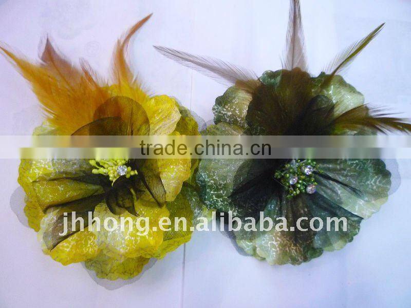 jewel center hair Flower with feather gauze