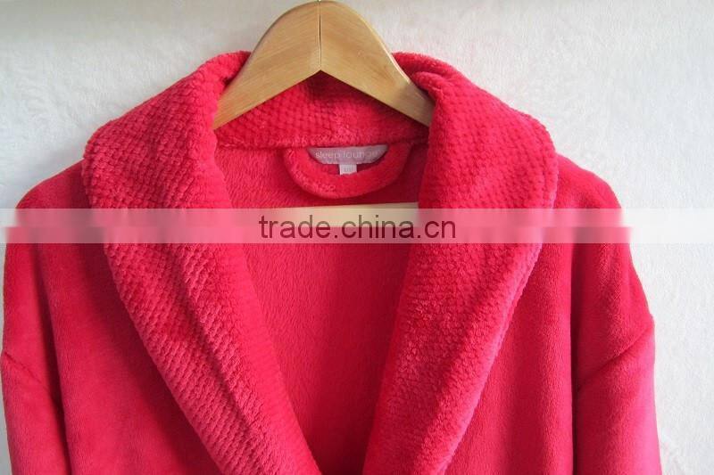 100% polyester powder plush fleece/flannel women's bathrobe ,Microfiber Down Robe