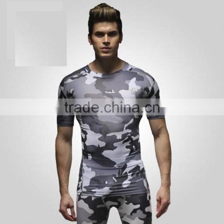 2015 High Quality Sublimation Camouflage Suits Compression Running Shirts