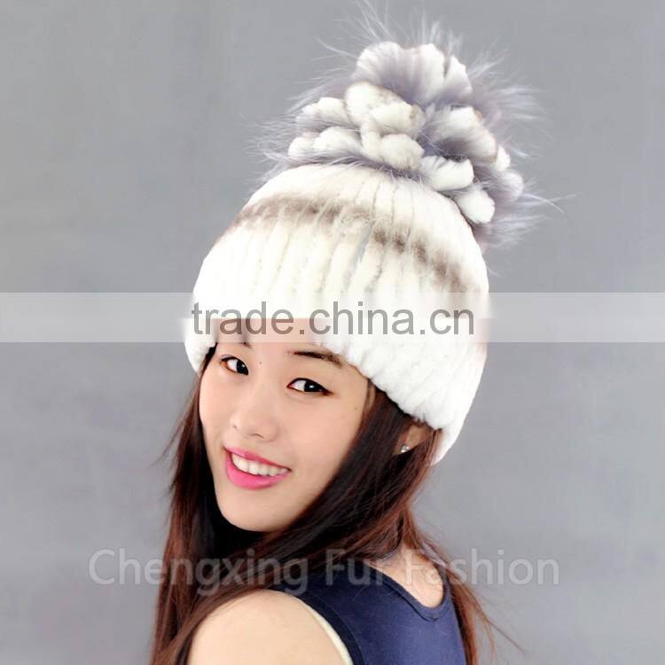 CX-C-245B New Design Winter Fashion Women Genuine Knitted Rabbit Fur Hat