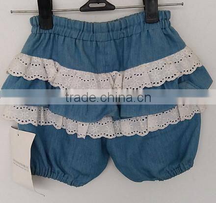 fashion baby girls skyblue thin denim embroidered hot shorts for summer