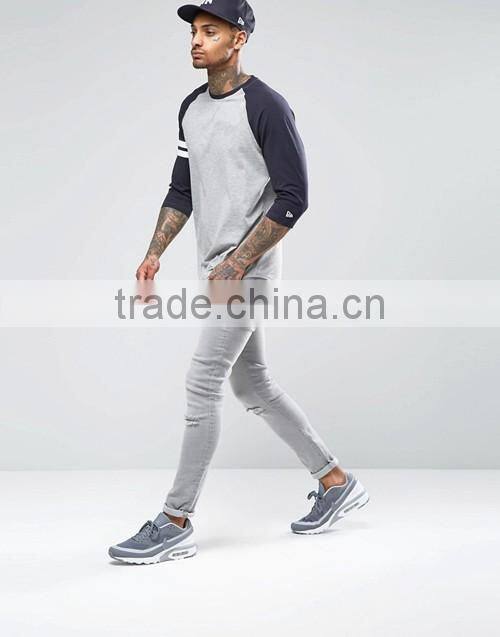 Design your own summer 3/4 raglan sleeve sports t-shirt from China reliable garment factory trade assurance