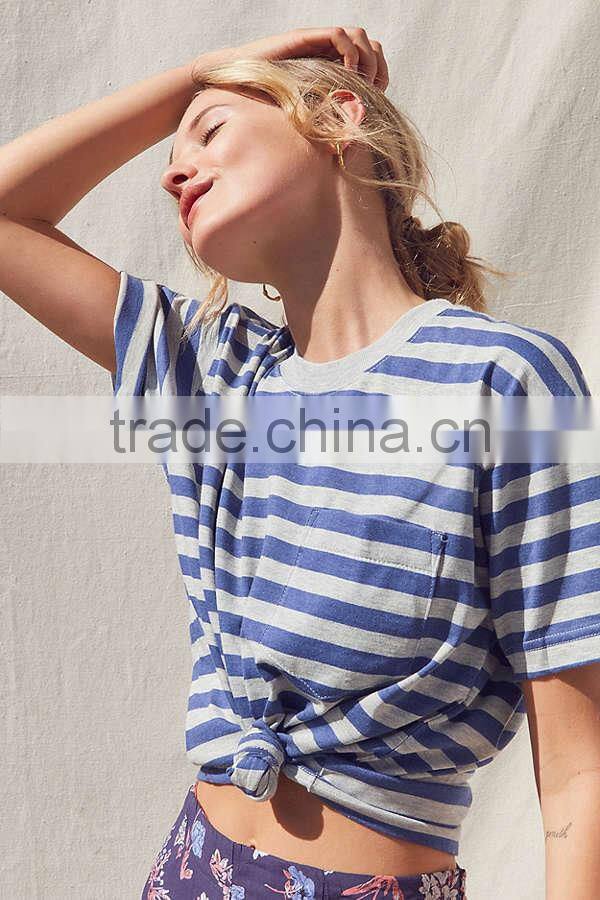 MGOO Fashion Design Stripe Round Neck T Shirt 180 GSM 100% Cotton Wonder Woman T Shirts With Pocket