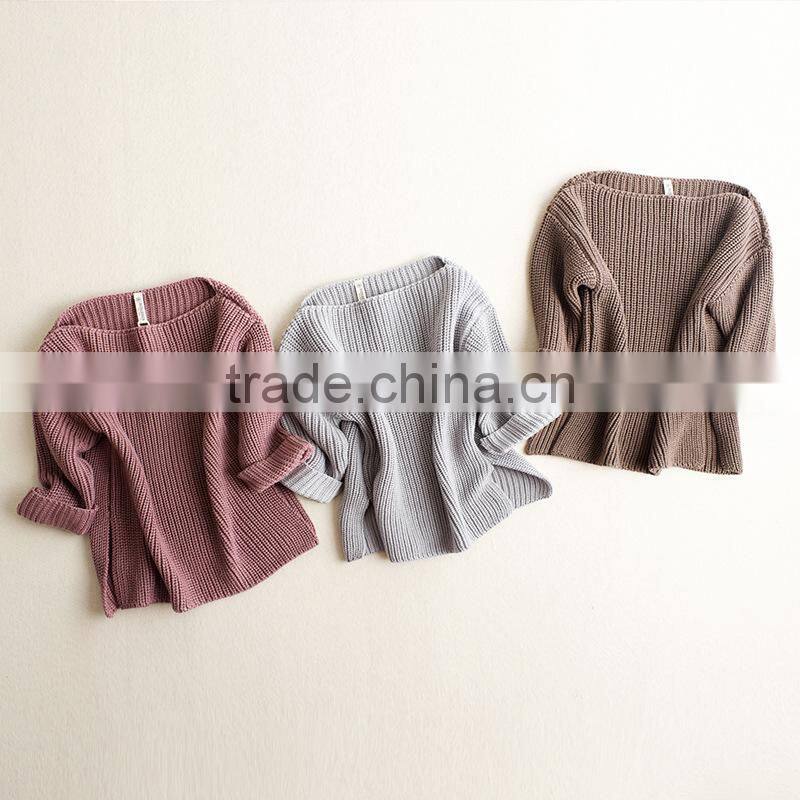 Wholesale 2017 New Fashion Spring Autumn Girls Slash neck Knitting Solid gray brown pure Sweaters