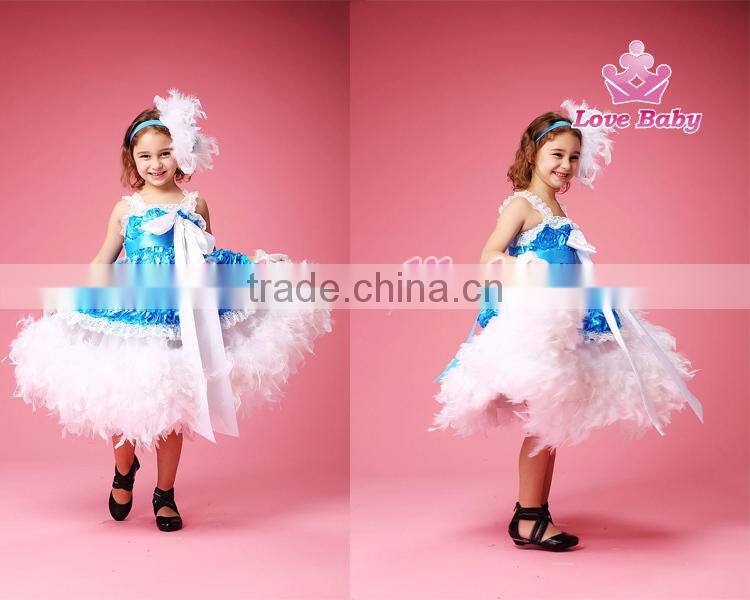 Hottest Royalblue Rosette Feather Long Dress Baby Girl Party Dress