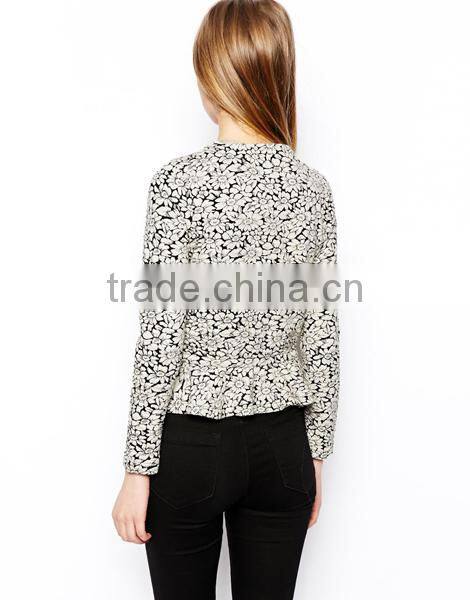 Flower Pattern Peplum Hem For Woman Jacket/Coat