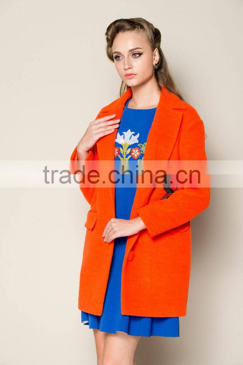 latest cute thick plain orange russian winter coat, women trench coat, ladies office coat