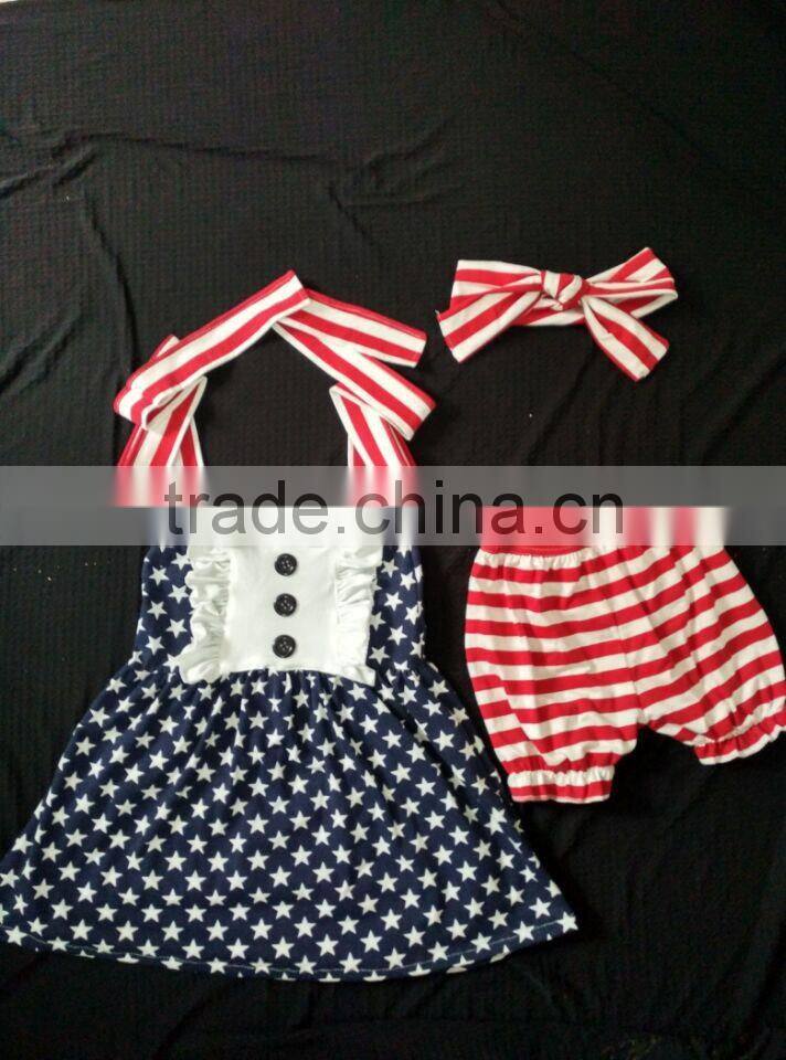 Boutique wholesale baby girls outfits/set clothes cheap fashion kids two piece sets with ruffles pants and headband