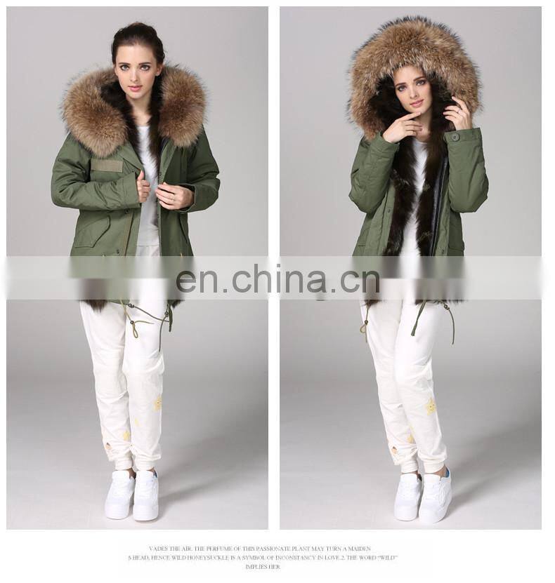 Italy Designer Army Real Fox Fur Parka 2016 Women Jackets With Natural Fur Collar