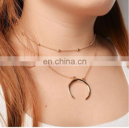 Fashion Summer Jewelry Beads Double Layers Necklaces Moon Pendant Necklace