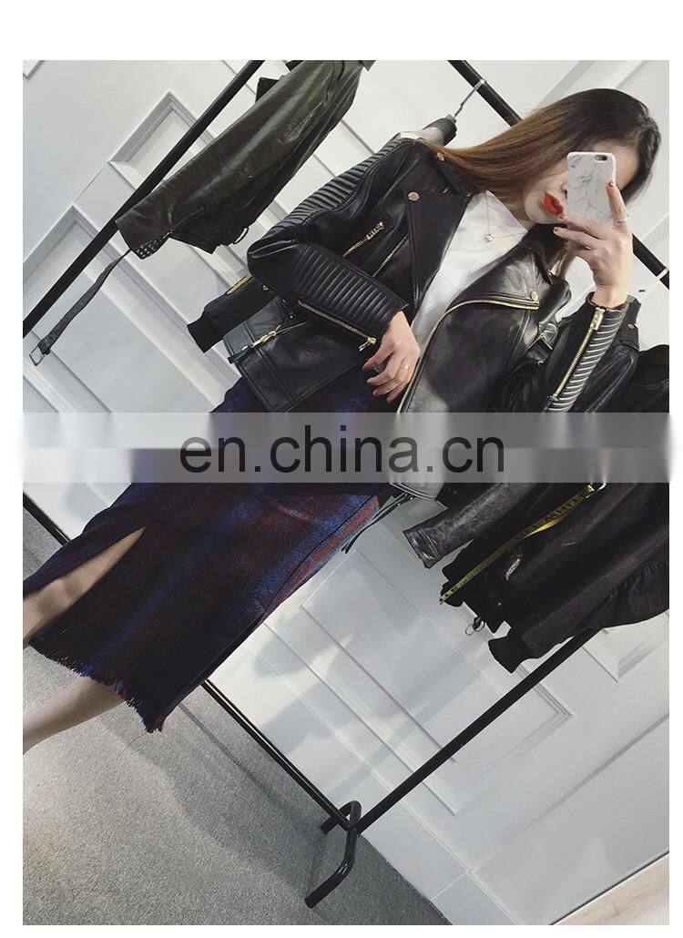 Hot Sale Slim Real Leather Coat Womens Leather Motorcycle Jacket