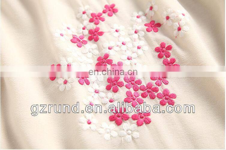 Summer new women's high-end European and American Slim embroidered flowers peach shirt sleeve T-shirt