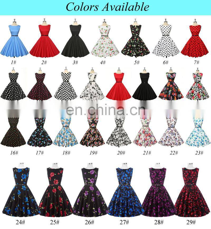 Grace Karin Many Colors Sleeveless Cotton Cheap Short 50s Retro Print Dress CL6086-17#