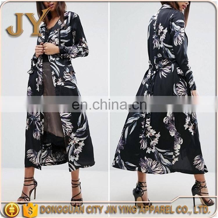2017 Spring Summer Autumn Women Fashion Long Floral Print Duster Coat Ladies' Apparel from China Supplier
