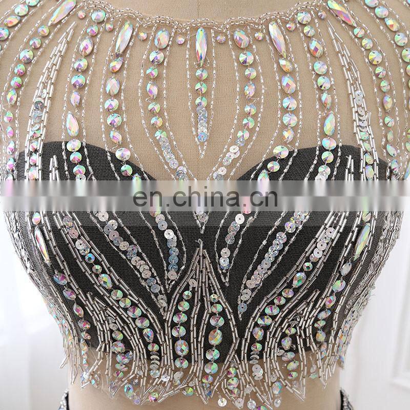 New Fashion Two-Piece Cap Sleeve Black Mermaid Crystal Beaded Evening Gowns Evening Dresses LX321
