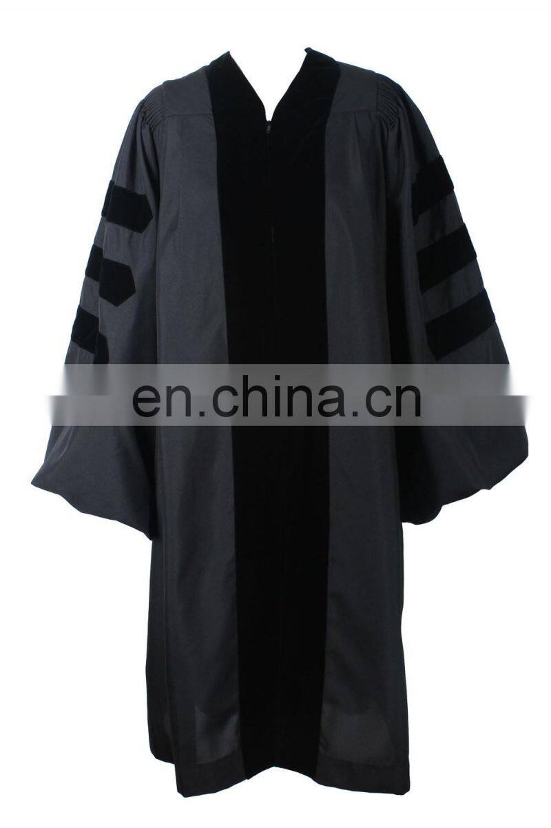 Wholesale High quality Black doctoral gown with black velvet