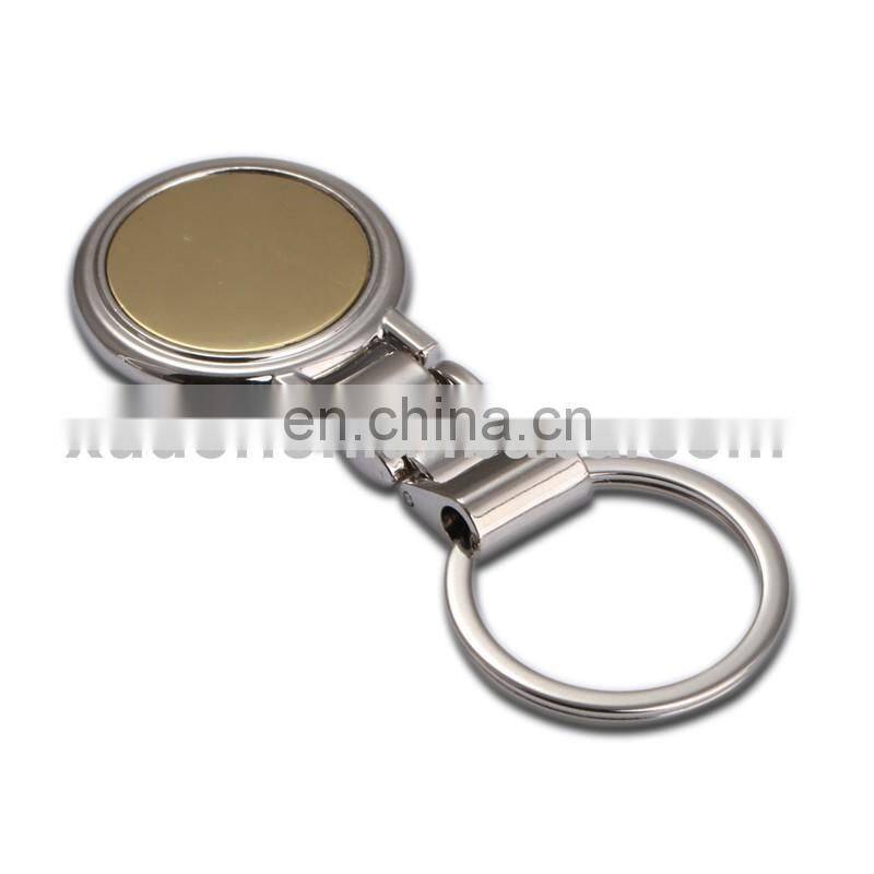 Blank round metal fashion keychain in plate gold