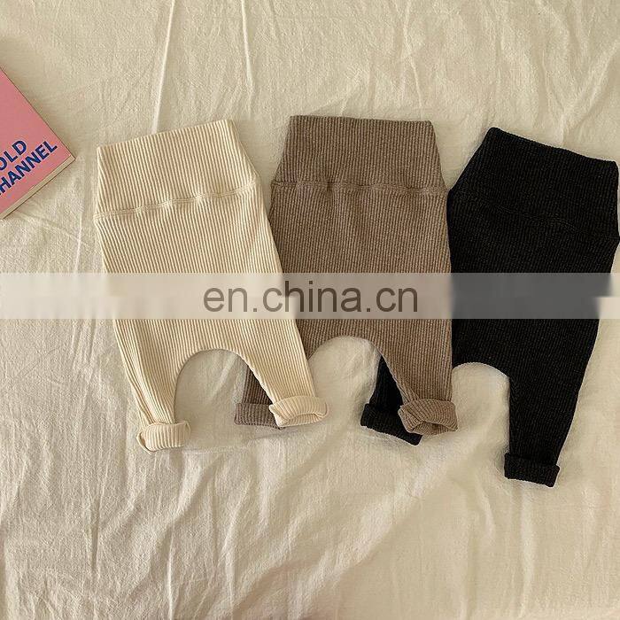 Wholesale Ribbed Pant Big PP Leggings Boys And Girls Baby Comfortable Thread Stretch High Waist Pants