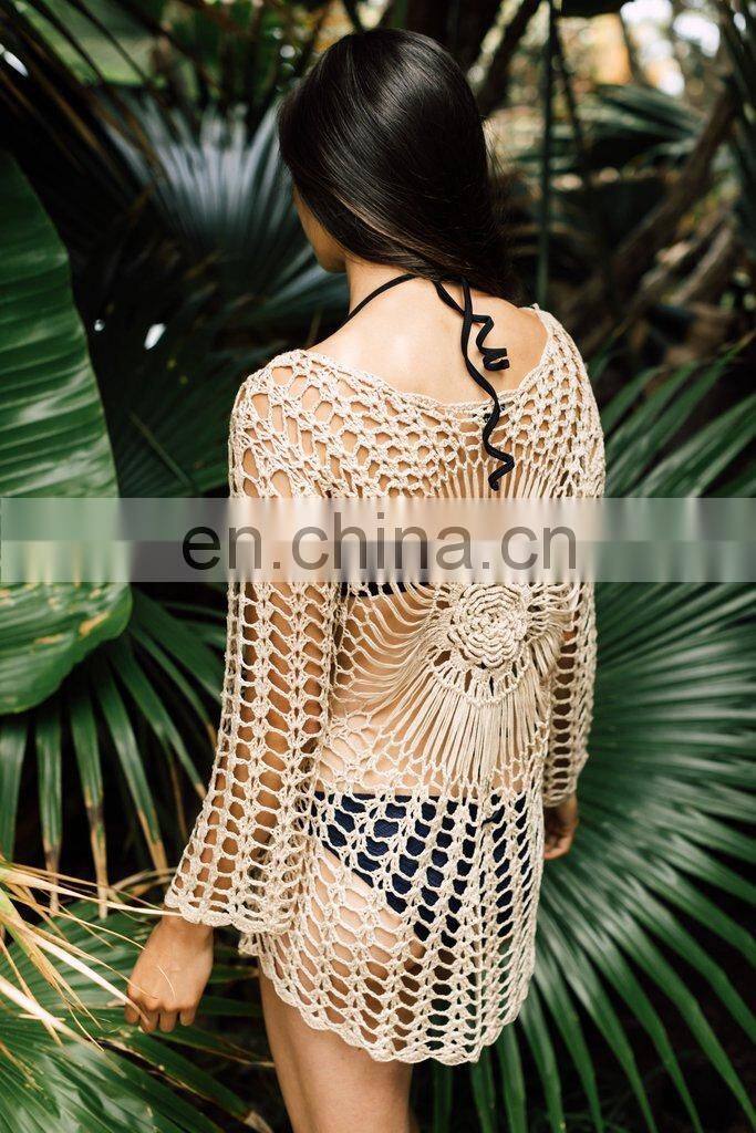 Hand Made Crochet Cover up Colorful Tunic for Beach Sexy Bikini cover up Sarong Beachwear Pareo Beach Bathing Suit Cover ups