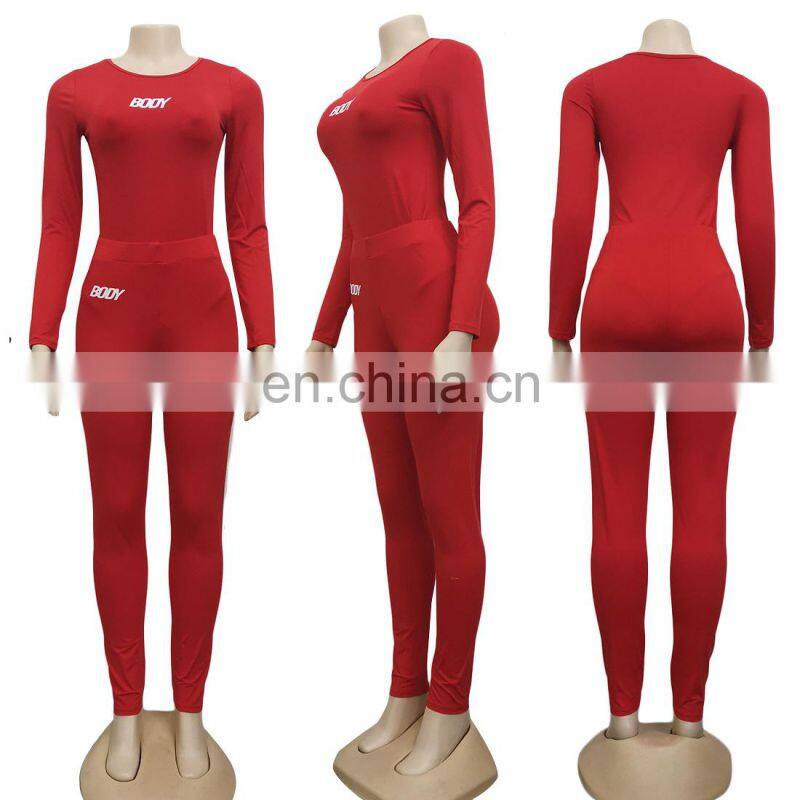 2021 Custom Logo Bodysuits Set And Legging Fall Women Clothes Sexy Long Sleeve Bodycon Body Bodysuits For Women