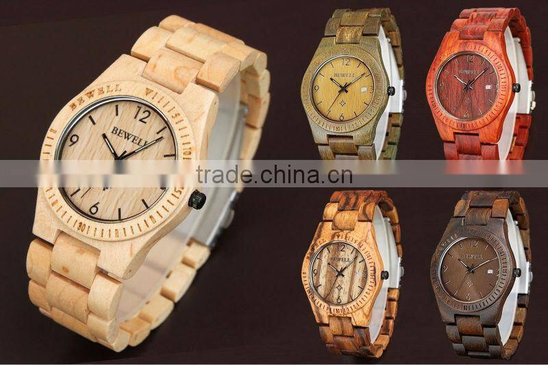 BEWELL Water Resistant Wood Watch Wooden Bamboo western Wrist Watch ECO Friendly Watch